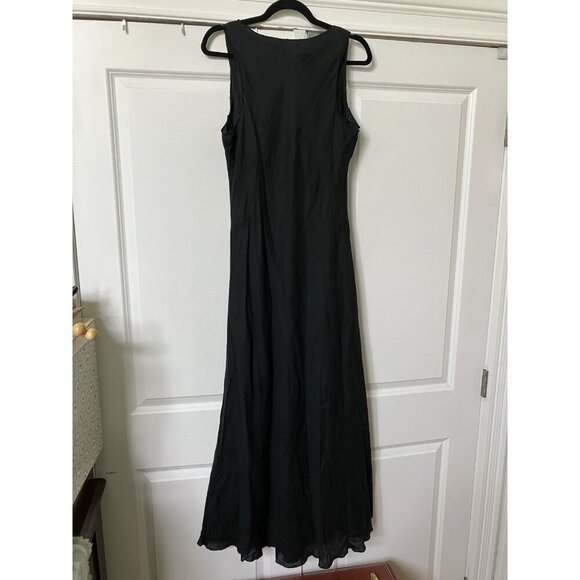 Banana Republic Maxi Dress Womens 12 Black Linen Sleeveless Neutral Goth - Picture 3 of 10
